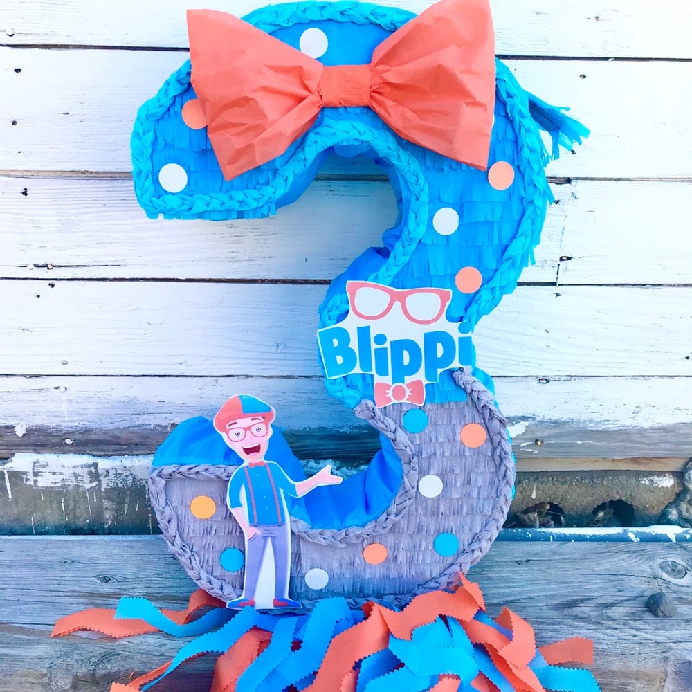 Handmade Blippi Number Three Piñata